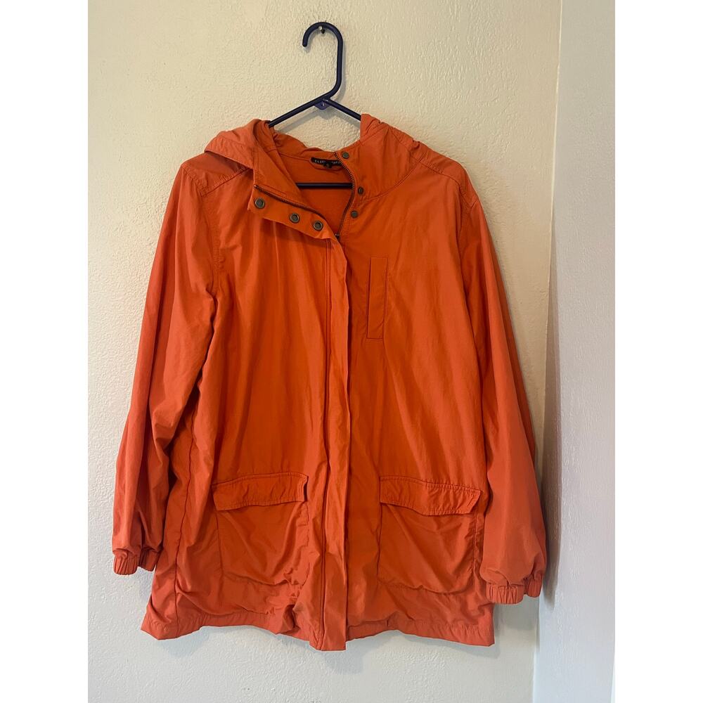 Women's Eileen Fisher Orange Organic Cotton Nylon Hooded Jacket Coat Sz Large - Picture 3 of 7